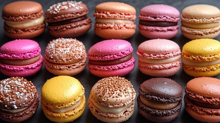 Fototapeta premium A colorful assortment of macarons arranged in a visually appealing display.
