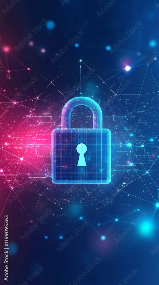 Leinwandbilder glowing digital padlock symbolizes cybersecurity and data protection in interconnected network envir