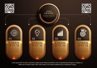 Luxury brown and gold infographic flowchart template 4 steps, corporate reporting business presentations. Horizontal design, high-quality vector illustration, handcrafted design.