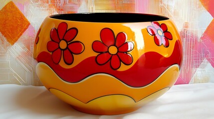 Orange flower pot, vibrant design, art background, home decor