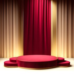 Opulent Crimson Velvet Podium with Gilded Glow Vintage Ceramic Craftsmanship