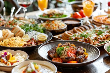 Plates overflowing with flavorful middle eastern dishes, showcasing a vibrant culinary experience