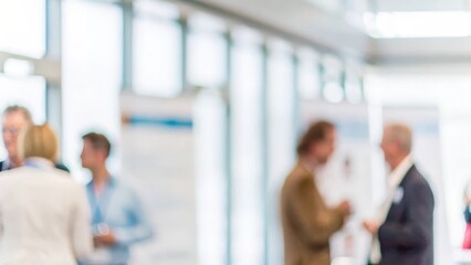 Obraz premium Professional Networking Event: An image capturing professionals networking, with a blurred background emphasizing the business context and interpersonal connections. 