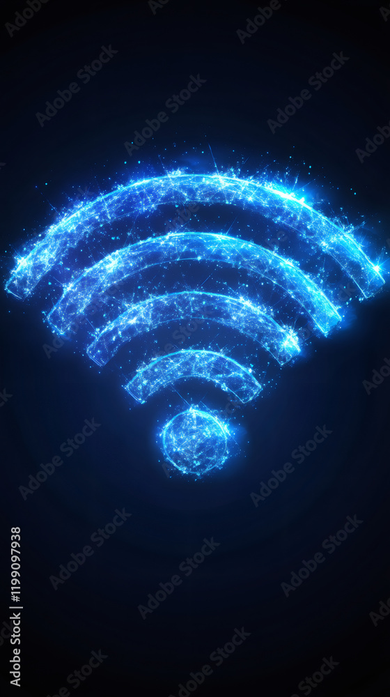 Aufkleber Blue wifi symbol made of particles and lines representing internet connection, data exchange and modern technology