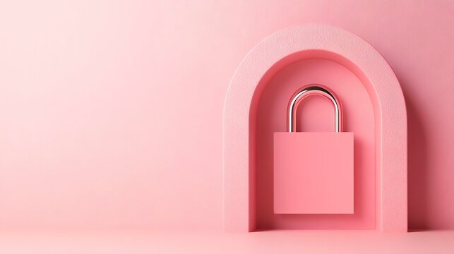 Pink Padlock Arch Niche Security Minimalist Background