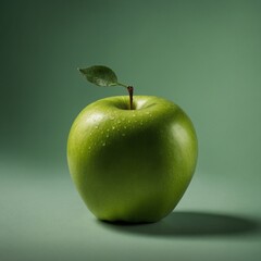 A perfect green apple with a light green gradient background.