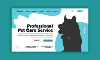 Pet healthcare, grooming, food shop, website landing page user interface design, and pet adopt website homepage hero section design template