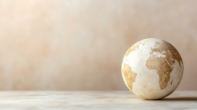 Global world map, beige background, table, earth, environmental concept