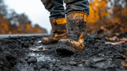 Naklejka premium Muddy Boots on a Rural Road
