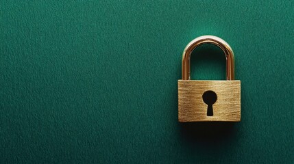 Fototapeta premium A high-security padlock with a keyhole detail on a deep green background, symbolizing strength and protection