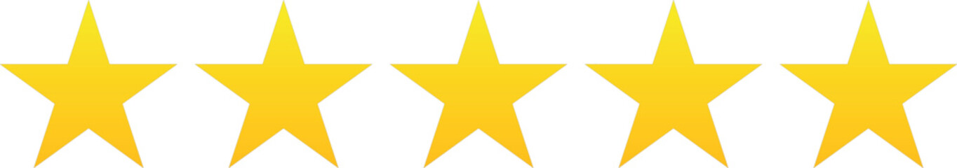 Obraz premium Set of five yellow stars, rating symbol, service quality, minimal icon. Vector illustration on white background