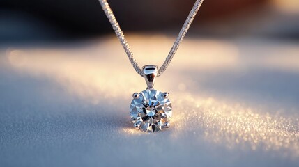 A minimalist diamond necklace on a crisp white background, highlighting its modern style