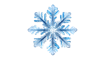 A realistic snowflake with intricate details displayed centrally on a transparent background, symbolizing uniqueness and delicacy 