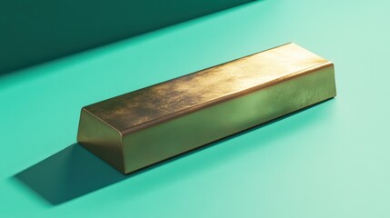 A polished gold bar with engraved details on a rich emerald green background, exuding class
