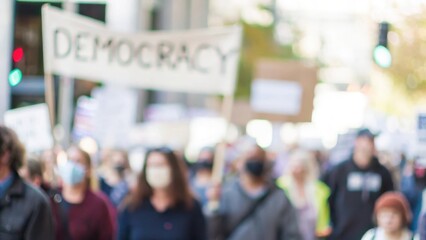 Democracy Protest Blur: A blurred shot of a crowd demonstrating in support of democratic values.	
