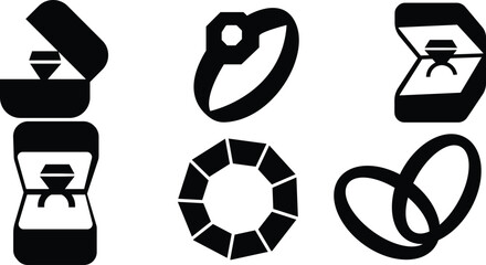 Wedding rings with diamond linked together in the symbol of marriage flat vector icon for apps and websites,Rings with diamond icon,Outline and silhouette ring,