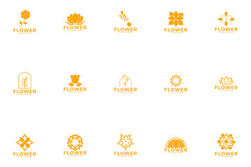 Set of gold flower logo template design, Flower emblem, symbol or icon