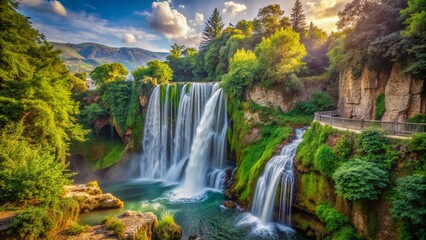 Fototapeta premium Edessa Waterfalls, Macedonia, Greece - Vintage Flowing Water