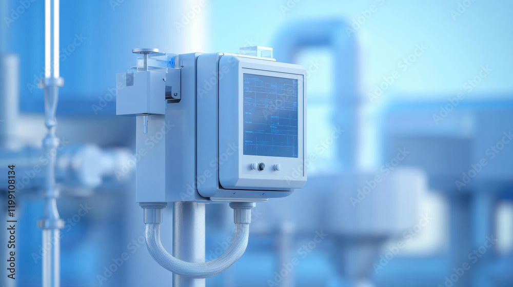 Poster Automated monitoring device in modern industrial setting, showcasing advanced technology and precision
