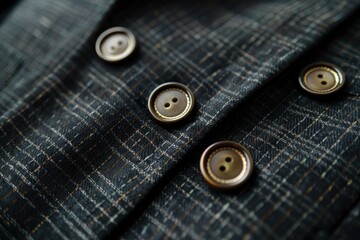 Buttons add a touch of refinement to a checkered fabric, highlighting garment craftsmanship