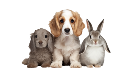 Adorable Puppy with Fluffy Lionhead Rabbit and Lop Eared Rabbit Perfect for Pet Adoption Veterinary Clinics and Pet Product Websites