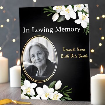 Funeral Program Memorial Service Obituary Layout with Purple Watercolor Floral Flowers