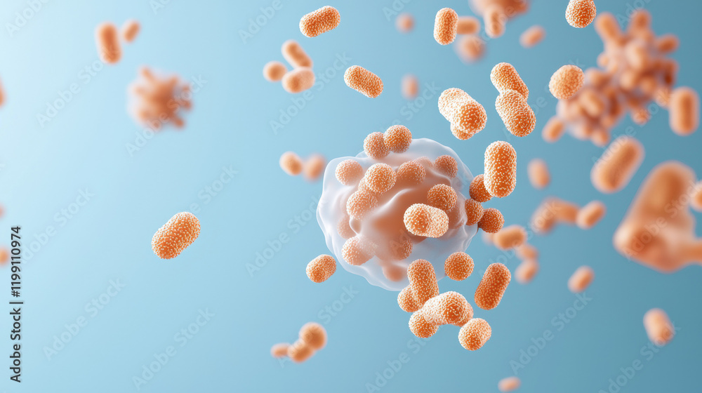 Poster Bacteria and cells in microscopic view, showcasing vibrant details and textures. image captures complexity of microbial life