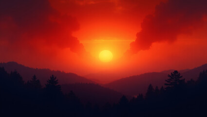 Obraz premium Radiant Sky Lit by Wildfires Over Burning Forests