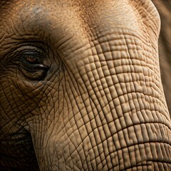 Fototapeta premium A close-up of an elephant's wrinkled skin, showing intricate details and textures. 