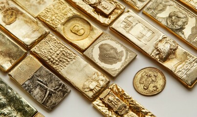 Gold bars with currency symbols reflecting economic themes and inflation