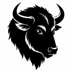 Obraz premium Vector buffalo head silhouette black side view on white background