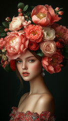 A captivating image of a young woman adorned with vibrant flowers.
