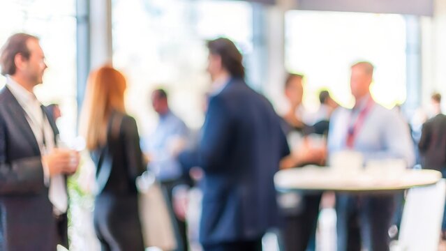 Networking Reception Blur – A blurred background of a business networking reception with professionals mingling and exchanging contacts.	
