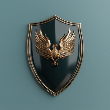 Gold phoenix emblem on a dark shield