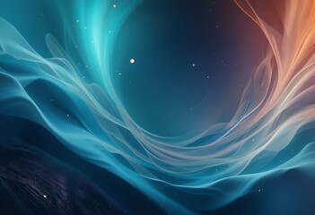 Abstract Teal and Orange Waves Flowing Through Space