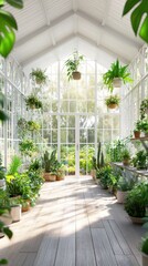 Greenhouse filled with thriving plants shines brightly against a dry landscape outside