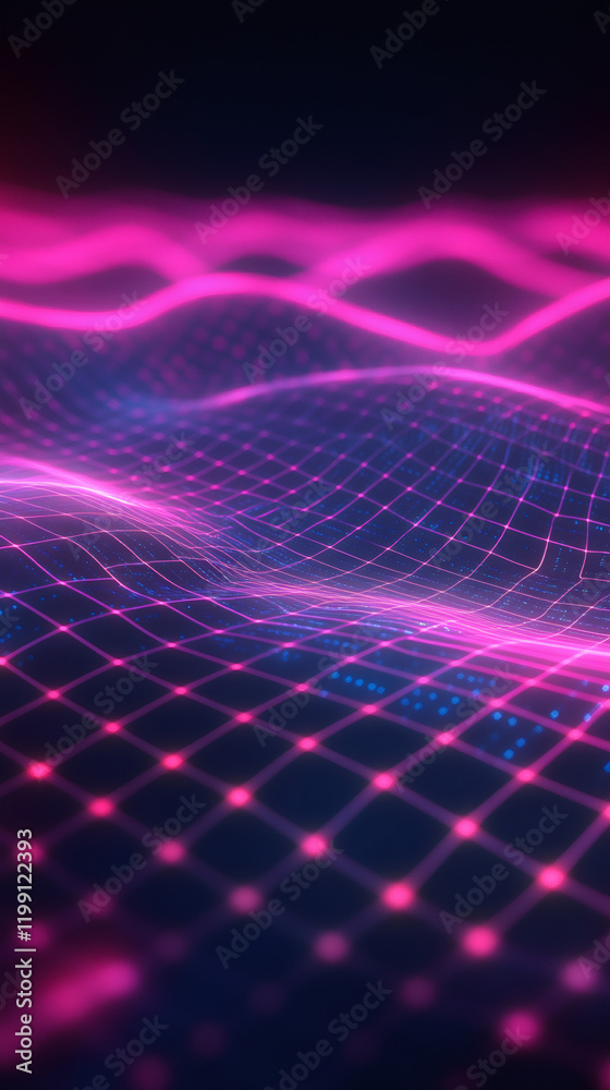 Aufkleber vibrant pink and blue digital grid network representing technological innovation, visualizing interc