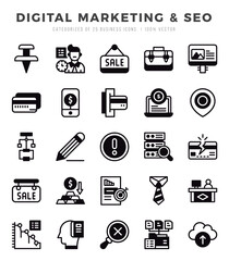 Set of Lineal Filled Digital Marketing & SEO Icons. Lineal Filled art icon. Vector illustration