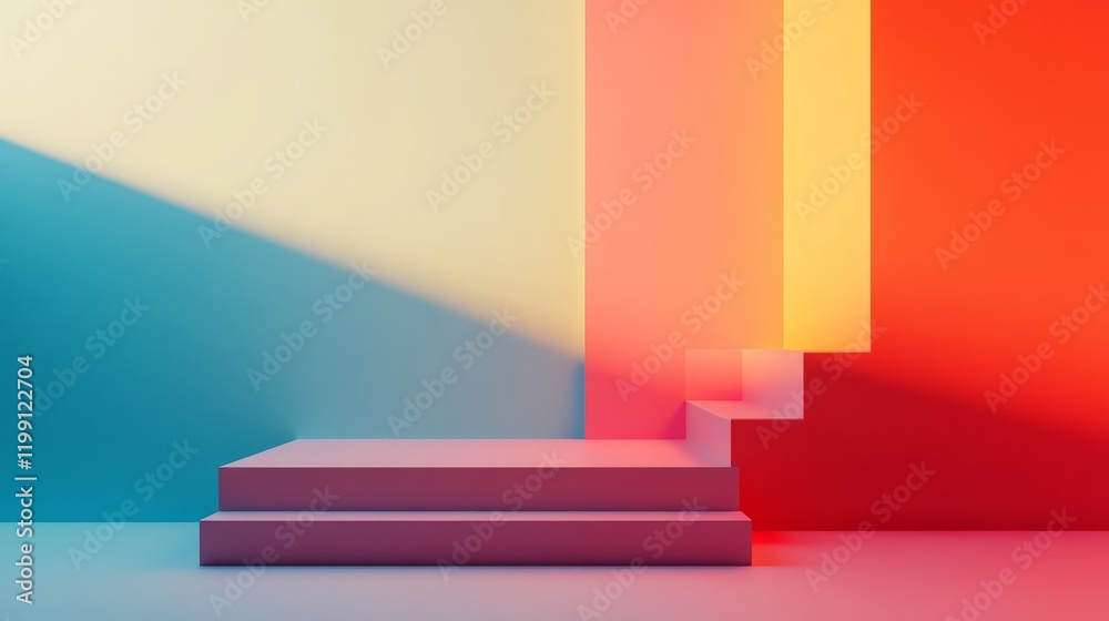 Poster Abstract colorful background with steps. Minimalist 3D render for product presentation.