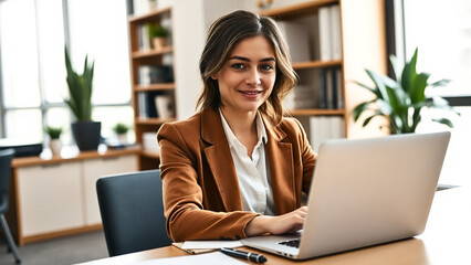 Woman working on laptop