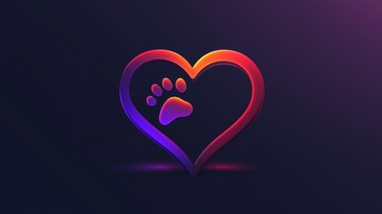 Heart shaped design with a paw print symbolizing love for pets in a colorful, modern style