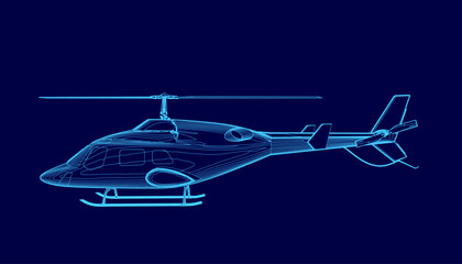 Blue helicopter is shown in a stylized way. The image has a futuristic feel to it © German Ovchinnikov