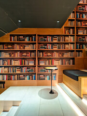 Mall interior with library theme photographed from the side