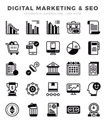 Digital Marketing & SEO Lineal Filled icons collection. Lineal Filled icons pack. Vector illustration