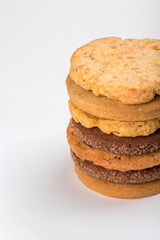 Stacked chip cookies isolated on white background