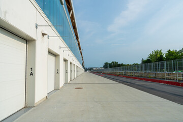 Obraz premium The pit lane of the Circuit Gilles Villeneuve. Notre Dame Island, Montreal, Quebec, Canada.