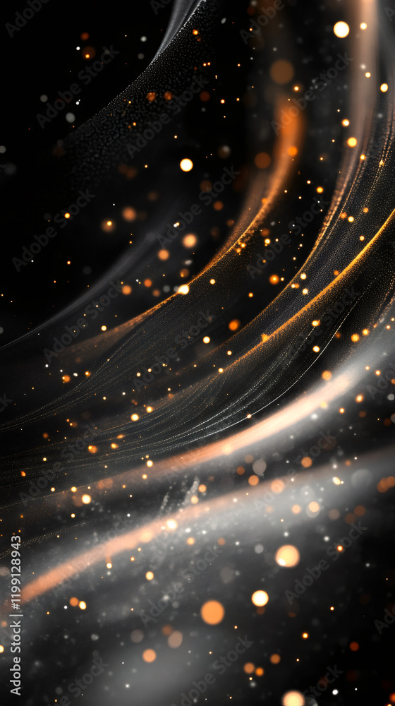 Leinwandbilder shimmering golden particles dancing across dark wavy texture, generating luminous abstract elegance 