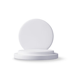 3D grey cylinder podium isolated. Stage for product presentation with shadow. Empty stage round podium. Minimal white scene. Pedestal 3D platform. Realistic vector illustration