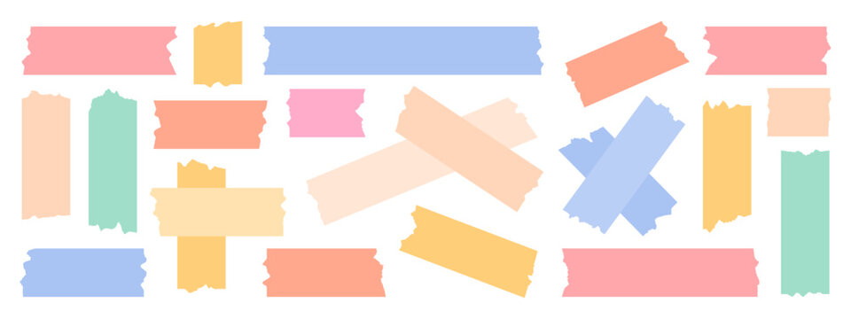 Collection of pastel colored adhesive tape, washi, mini tape vector sticker illustration