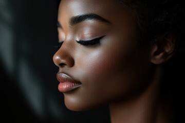 Fototapeta premium Focused portrait of a confident woman showcasing elegance and natural beauty. Generated AI